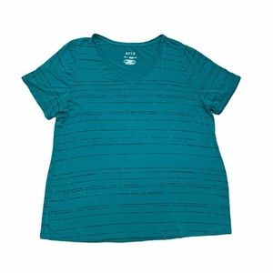 APT 9 | Womens Teal Striped V Neck Flattering T Shirt​​